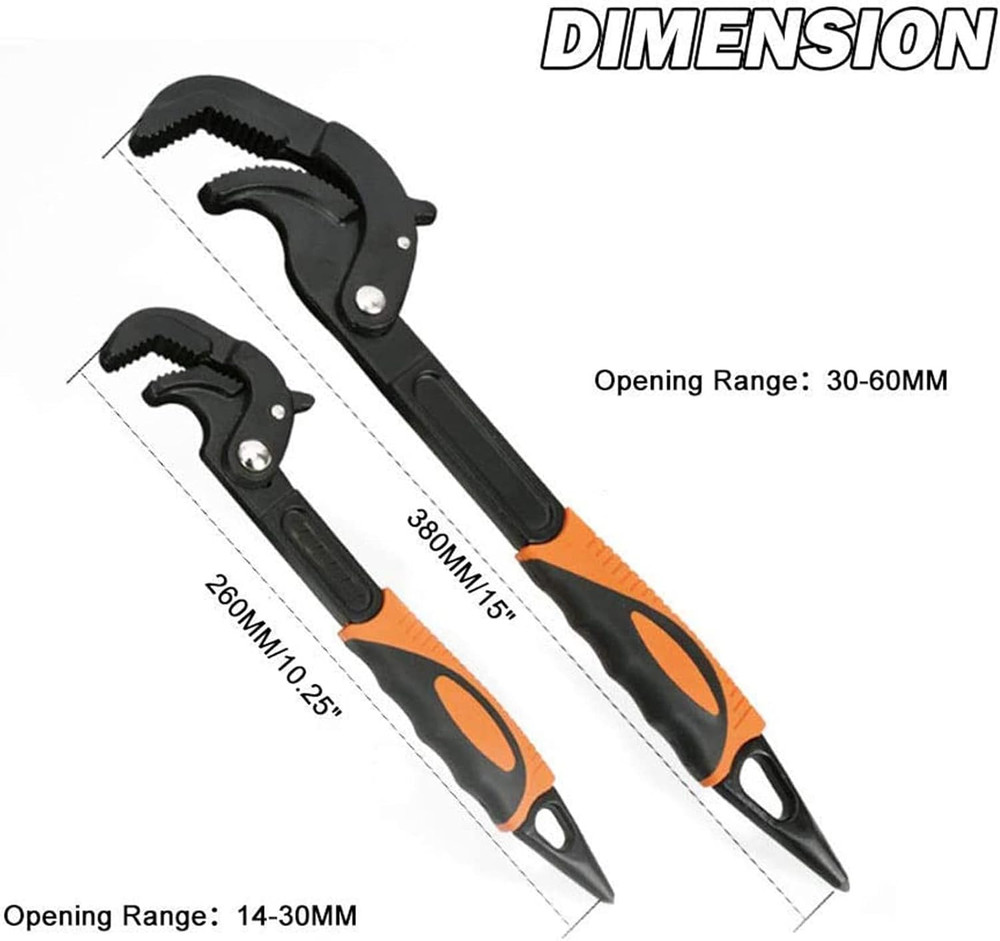 Adjustable Wrench Quick Multi-Function Spanner Power Grip Pipe Wrench Set 2 Pack