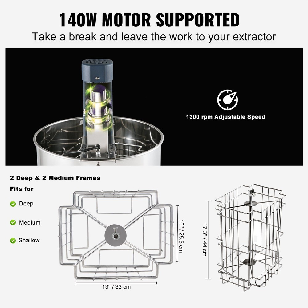 Beekeeping Extractor 2-4 Frame Electric w/Clear Lid & Height Adjustable Base