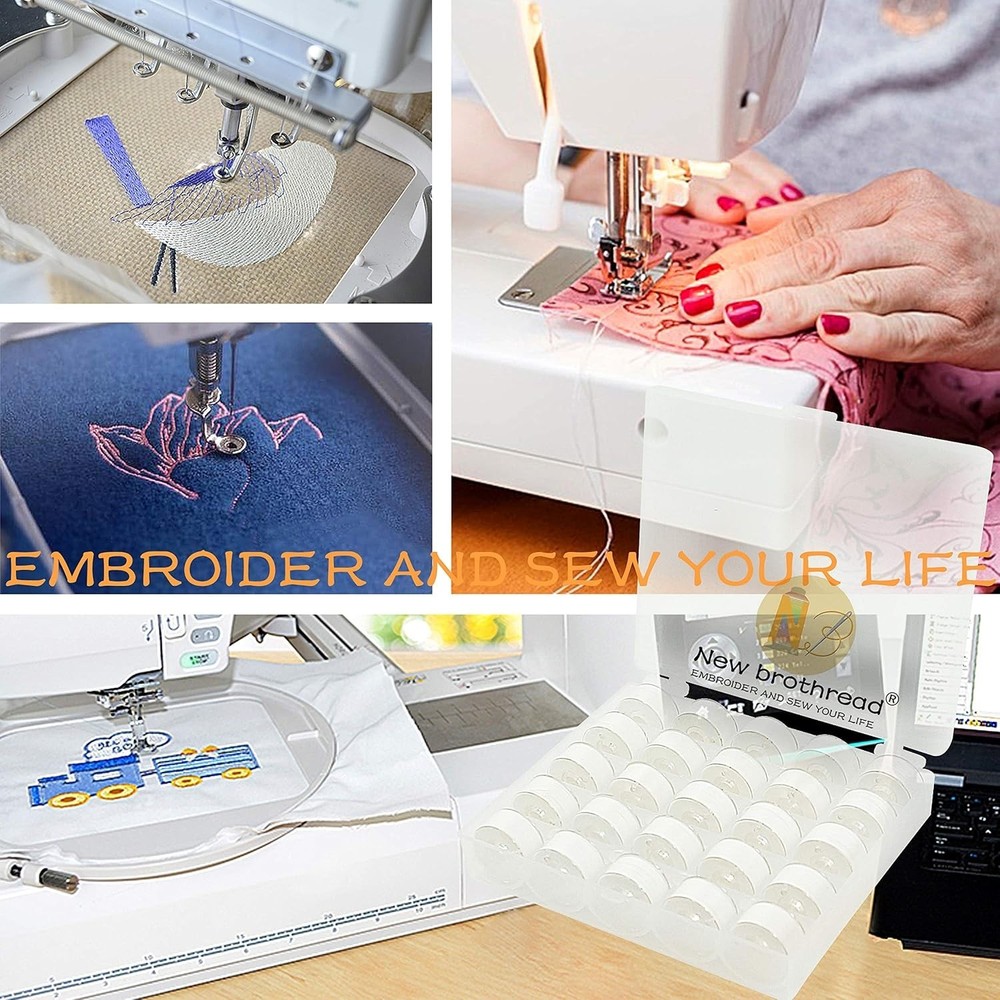 25pcs 90wt Prewound Bobbin Thread for Embroidery - White Soft Polyester