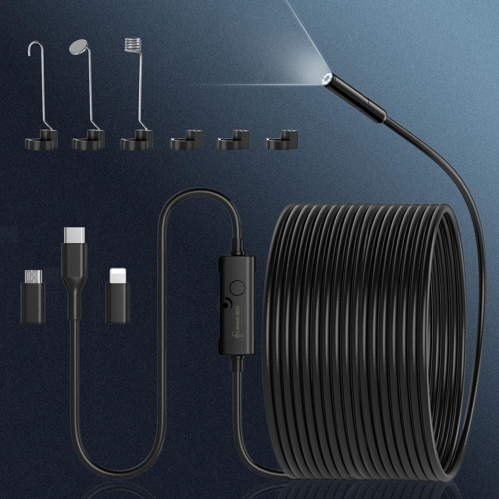 Endoscope Camera with Light, 1920P HD Borescope with 8 Adjustable LED Lights,...