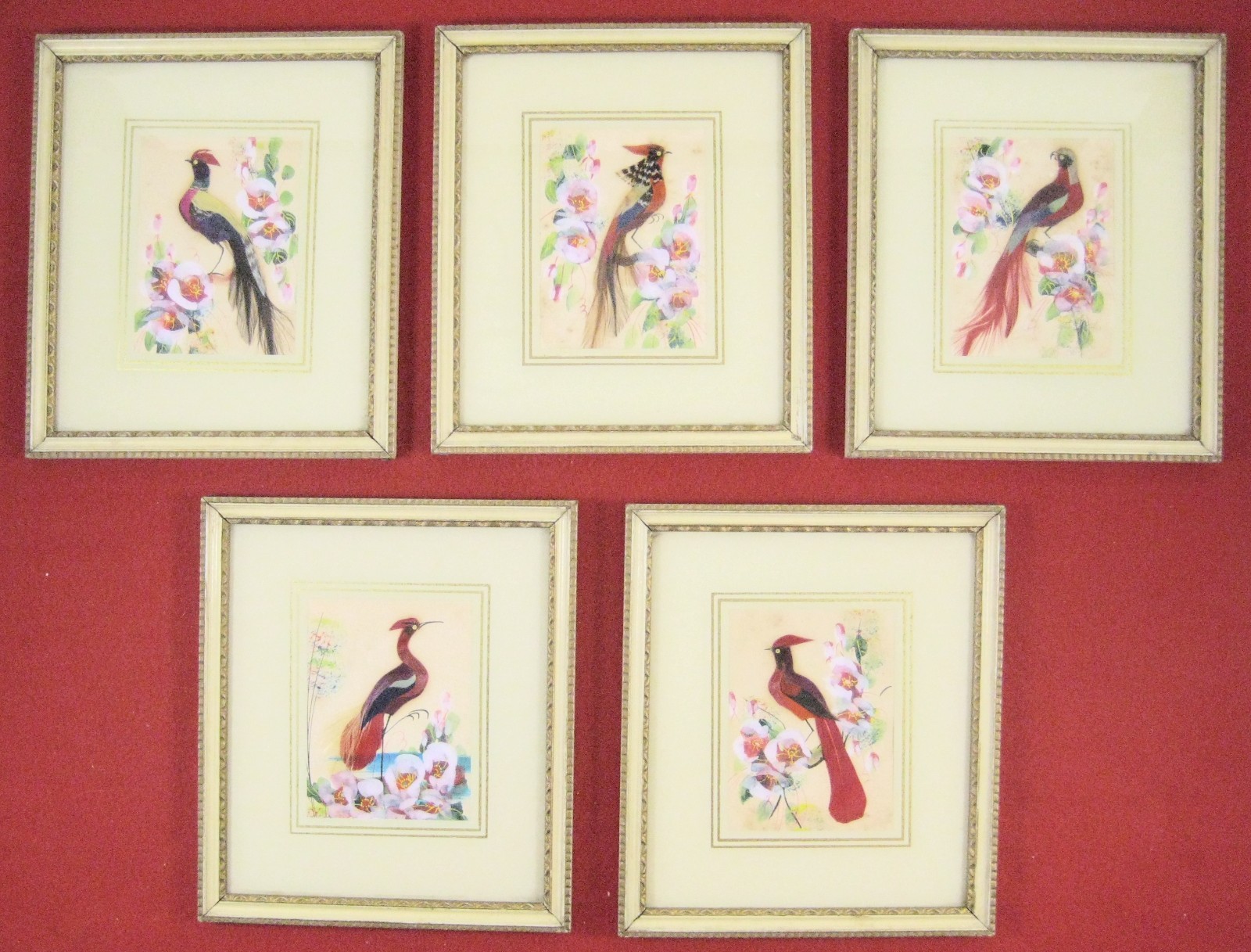 Lot of 5 Feather Art Bird Small Pictures Glen Bastion 1890-1966 Indiana Artist