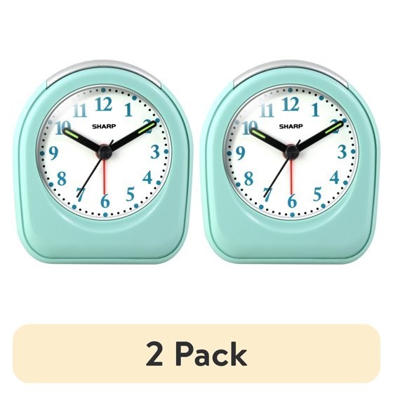 SHARP 2-Pack Mint Small Travel Alarm Clock Battery Operated Quartz Analog