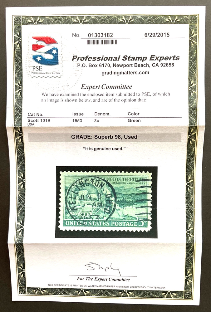 #1019 Used, PSE Graded 98, PSE Cert # 01303182