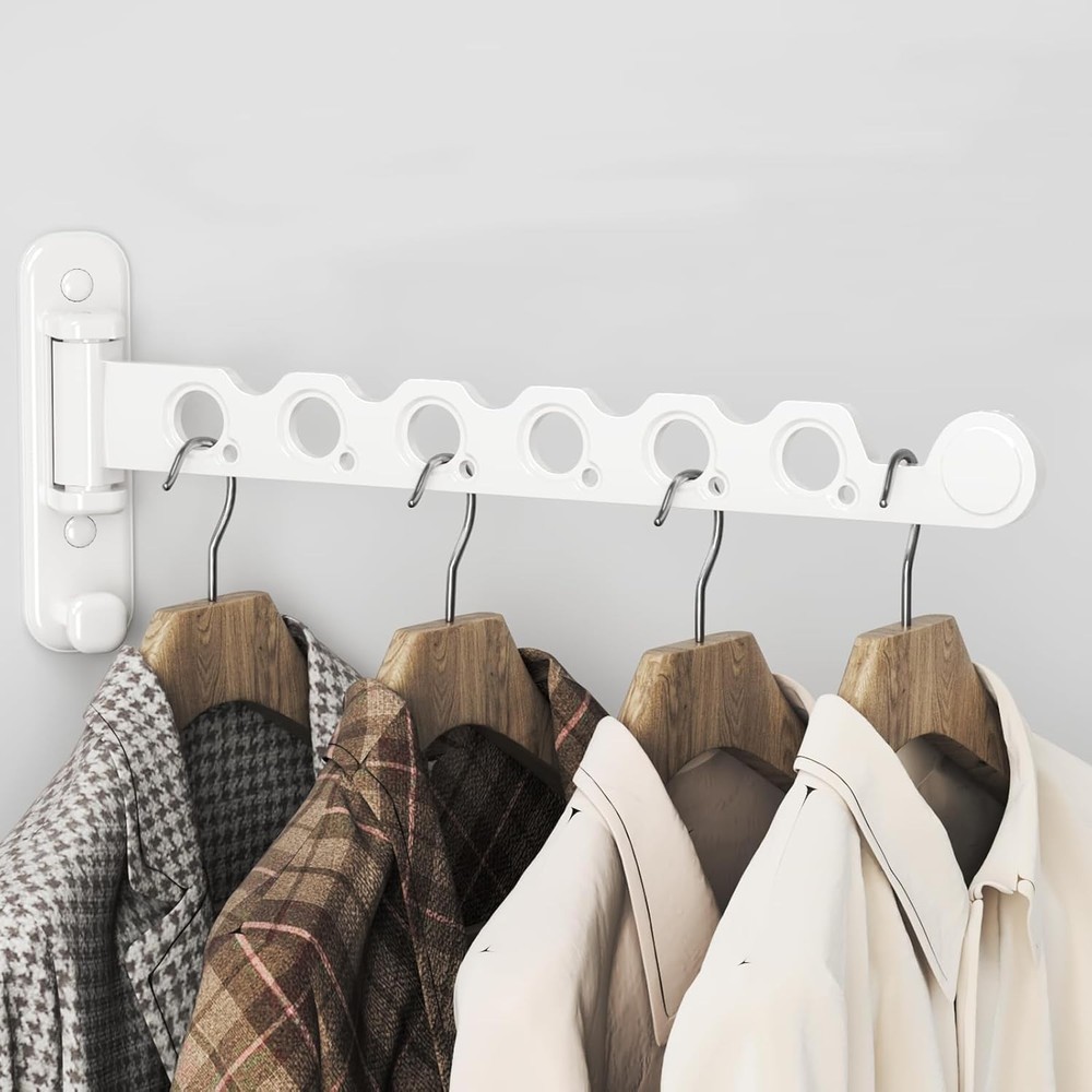 Wall Mounted Clothes Hanger Rack Foldable Drying Rack Hook Folding Indoor for La
