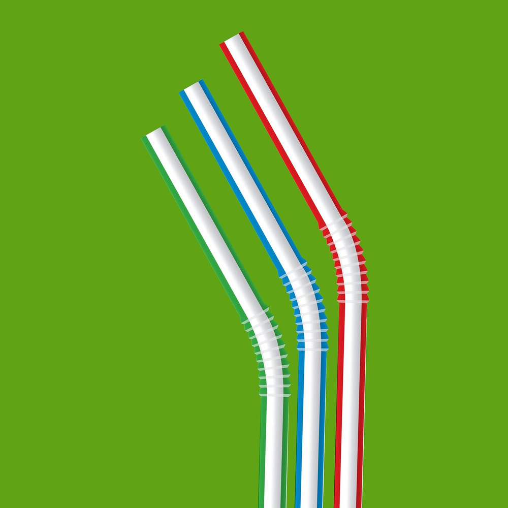 Amazon Basics Disposable Striped Plastic Flex Straws, Assorted Colors, 100 Count
