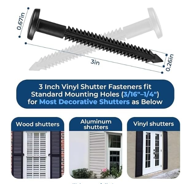 60Pcs 3 Inch Vinyl Shutter Fasteners, Window Shutter Panel Pegs Shutter Screws L