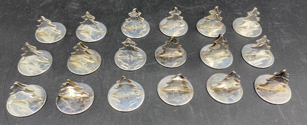 Leonore Doskow Christmas Tree Place Card Holders, Silverplate Set of 18