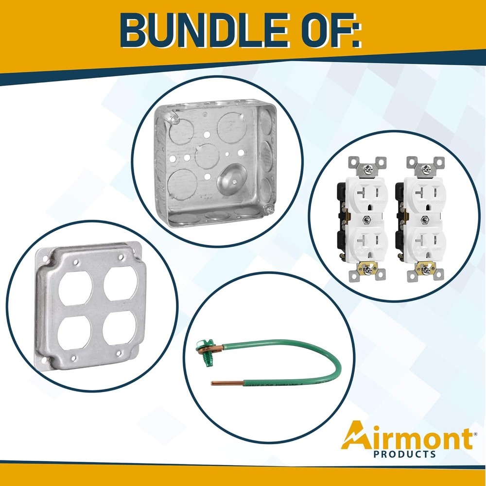 Outlet Box Kit, Includes 4x4'' Drawn Metal Duplex Receptacle Silver