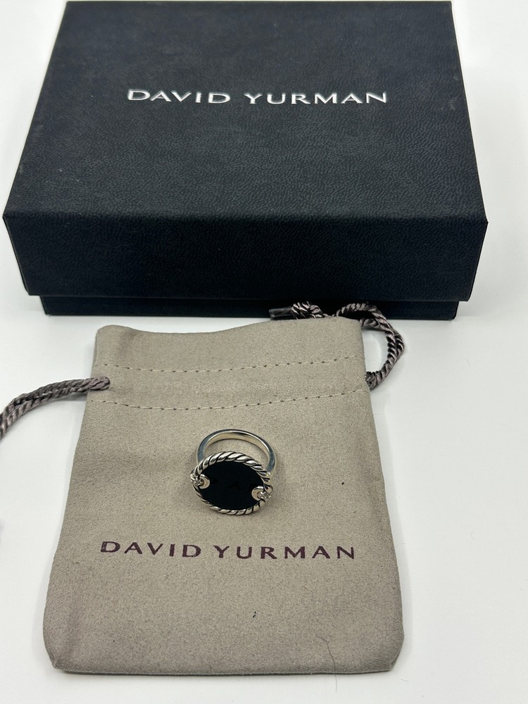 925 SILVER David Yurman Elements Ring with Black Onyx & Pave Diamonds