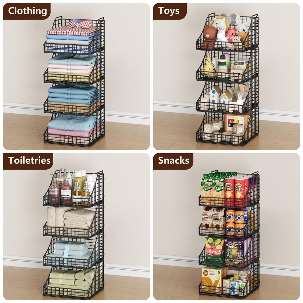 Lyuwanxian 4-Pack Stackable Wire Baskets for Closet Organizers and Storage, O...
