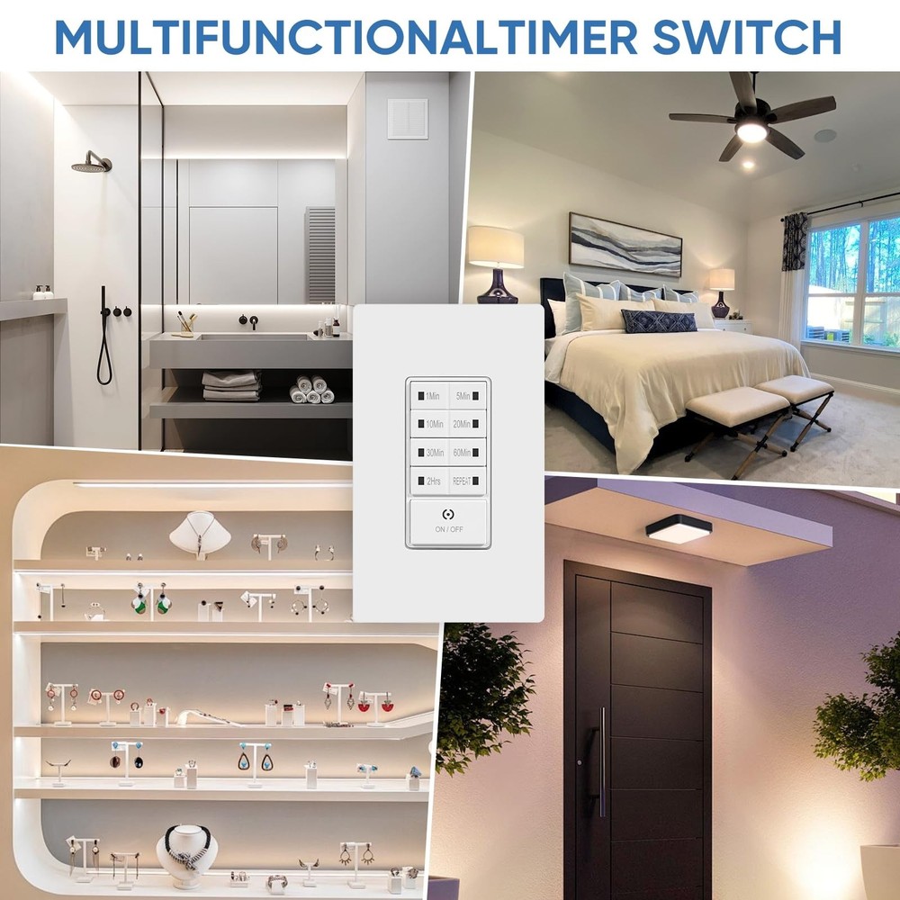 Countdown Wall Timer Switch, Programmable for Exhaust Fan and Lights, 1-5-10-...