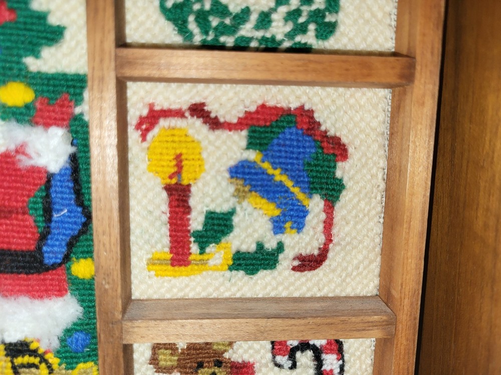 Vintage Christmas Needlepoint Shadow Box Rare Completed