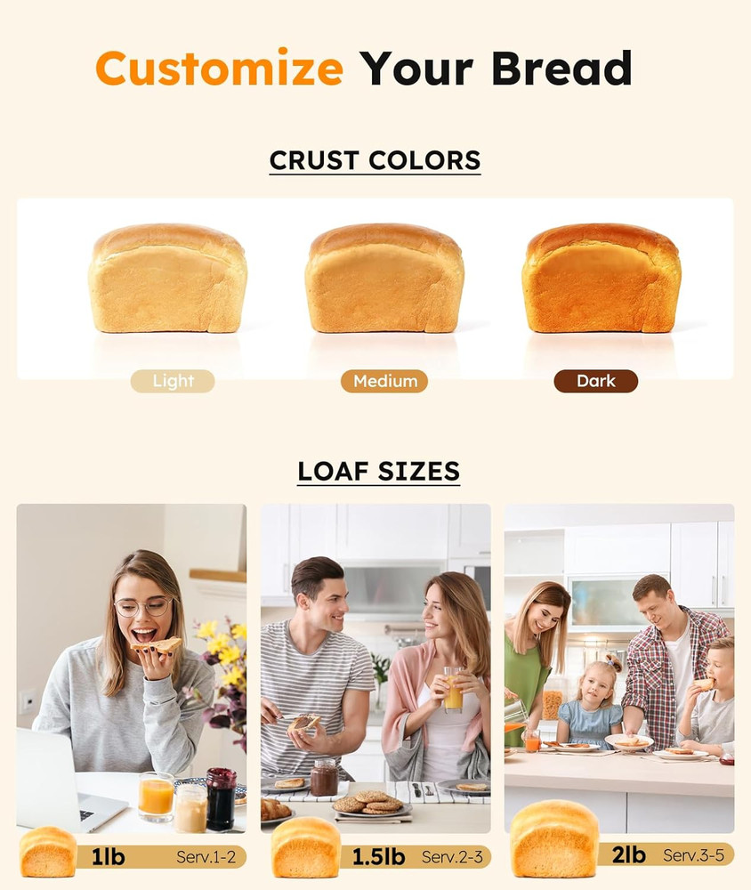 2LB Bread Maker Machine, 17 in 1 Automatic Stainless Steel Bread Machine, Non-S