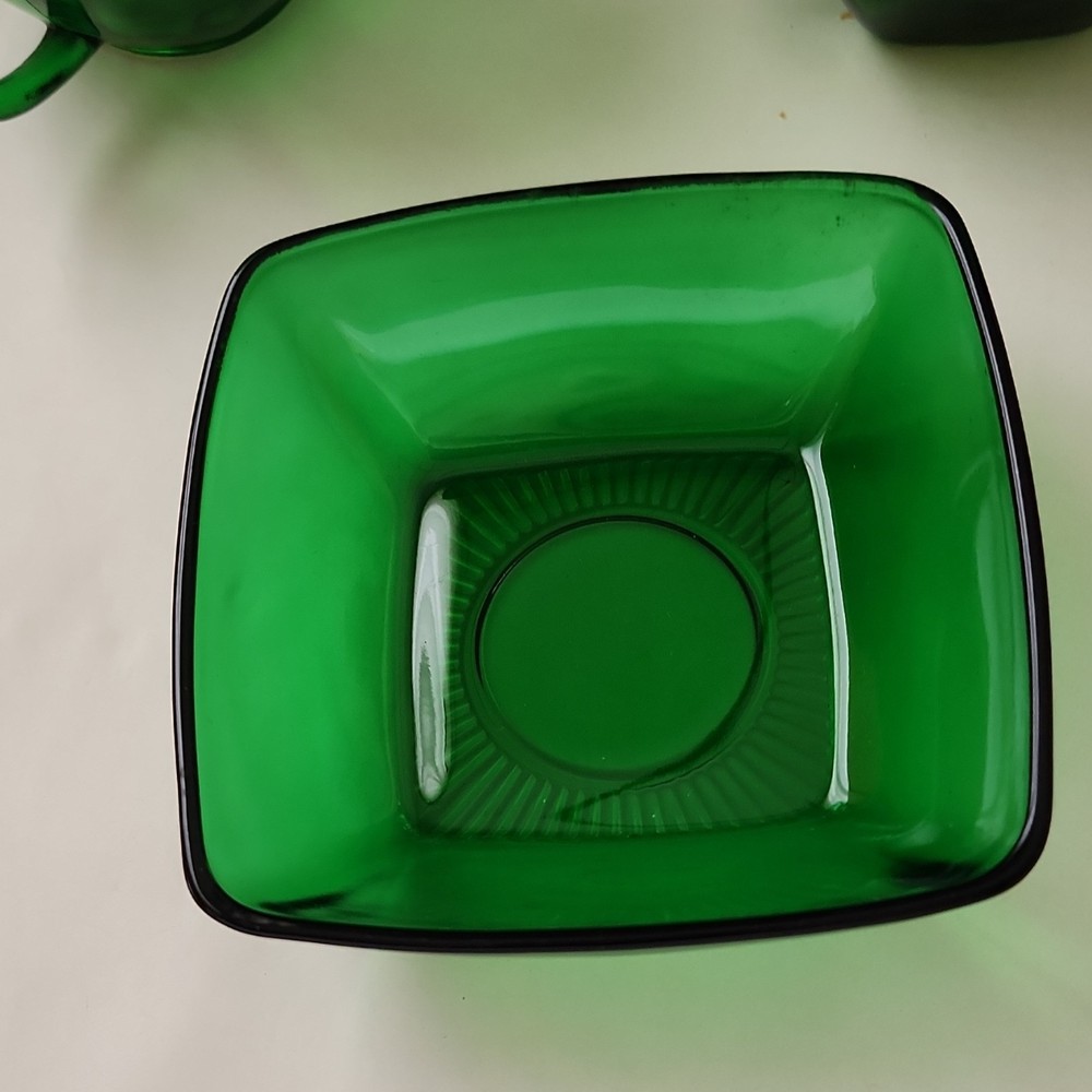 Green Glass Pitcher and Cup Set,