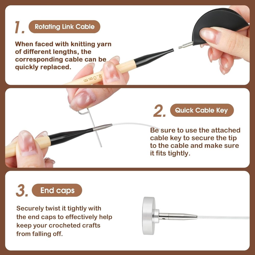 Bamboo Knitting Needles Set, 5-Inch Interchangeable Circular Knitting Needles...