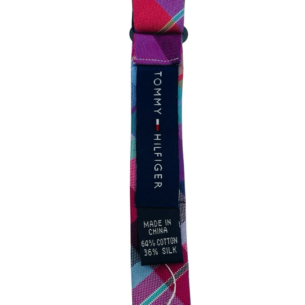 Tommy Hilfiger Men’s Gingham Pattern Multicolor Silk Bow Tie