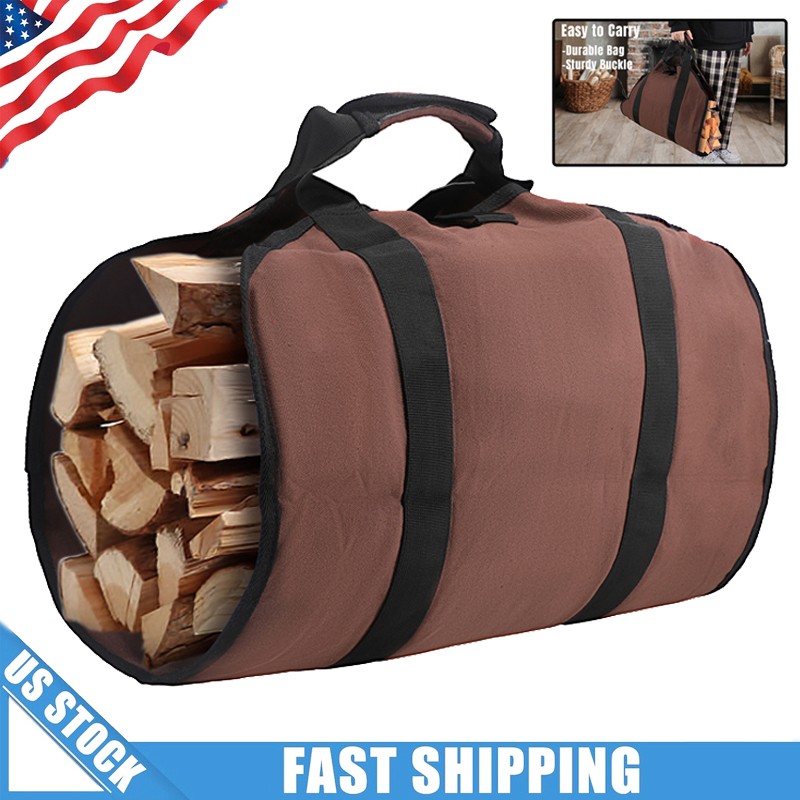 Waterproof Firewood Log Carrier Bag Camping Canvas Bag for Outdoor Carrying Wood