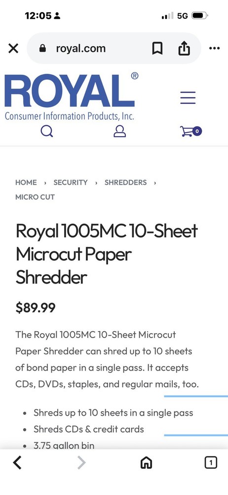 Royal Microcut Paper Shredder 10 Sheet