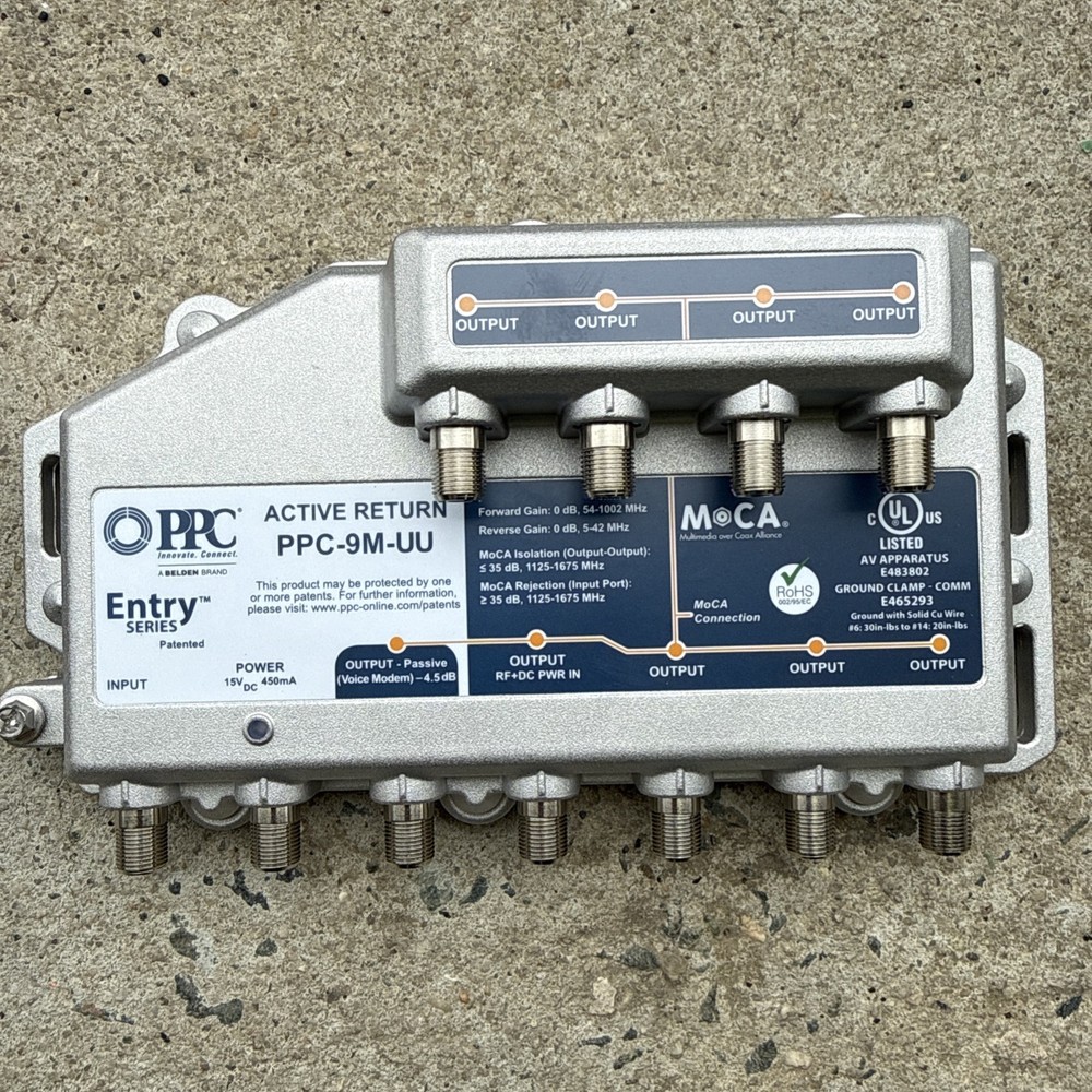 PPC Entry Series Active Return 9-Port MOCA Amplifier-PPC-9M-UU-Power Adapter