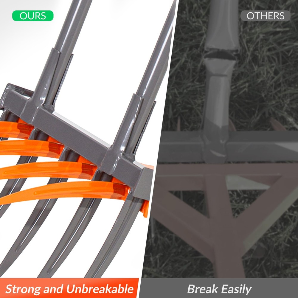 Walensee Broad Fork Garden Tool, 9 Tines Heavy Duty Broadfork Hand Orange