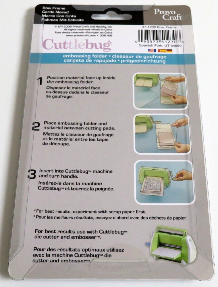 NEW Cuttlebug BOW FRAME EMBOSSING FOLDER Photo Frame Gift/Present Background