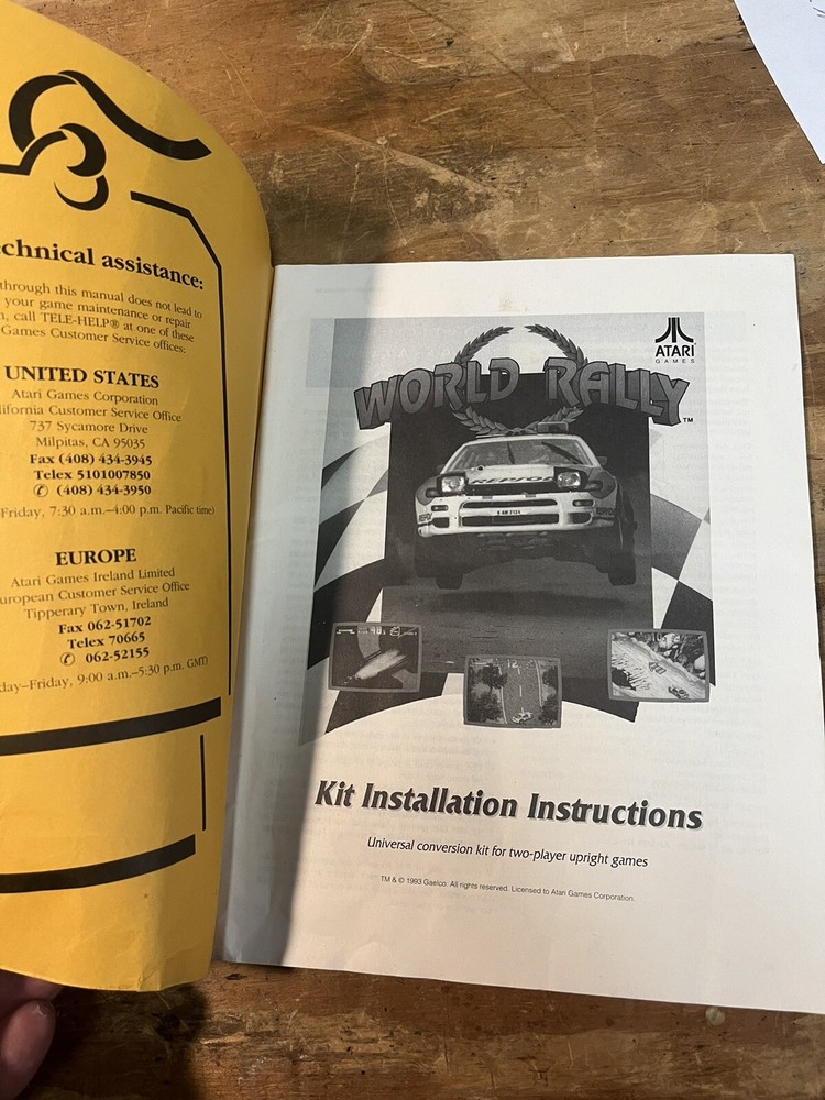 World Rally video arcade game Universal Kit Installation manual, Atari 1993