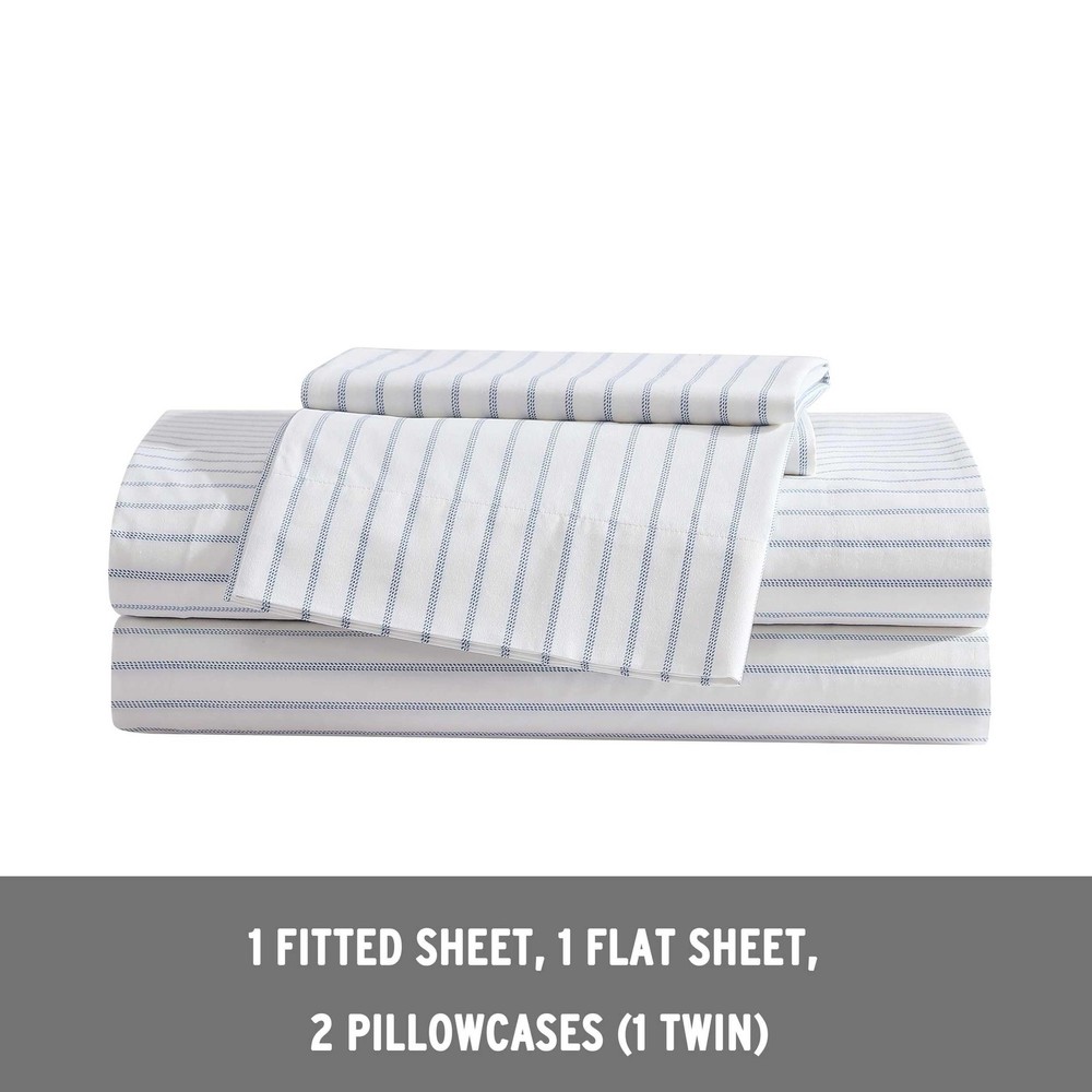 Eddie Bauer - King Sheets, Cotton Percale King, Essential Stripe White
