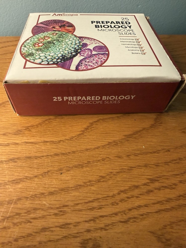 Amscope 25 Prepared Biology Microscope Slides NEW