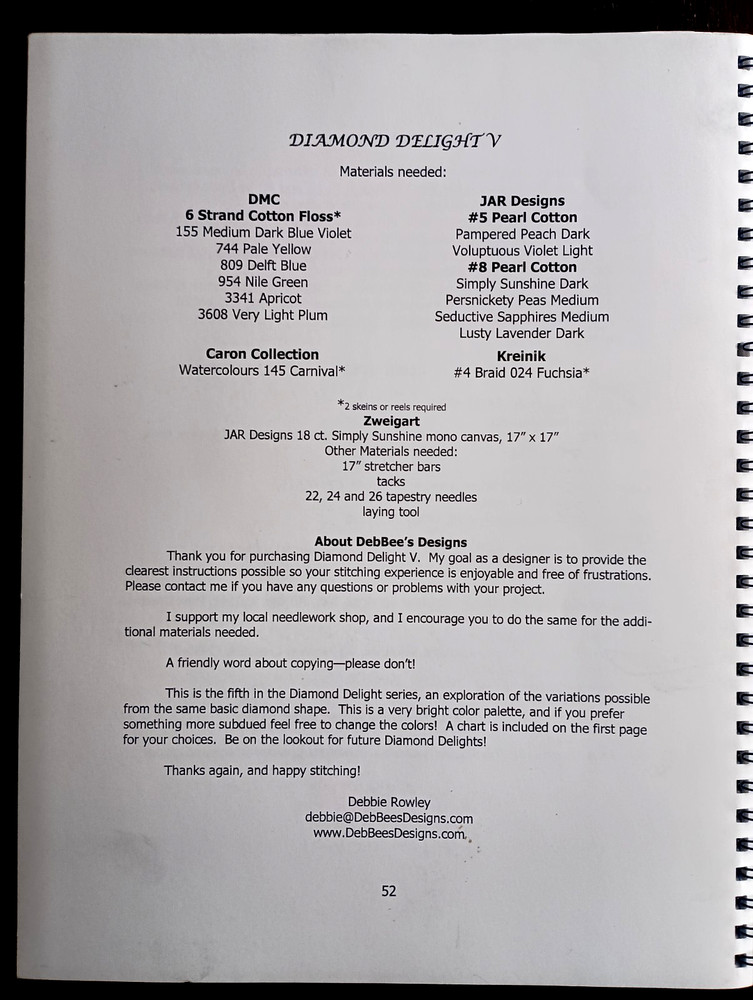 DebBee's Designs - Diamond Delight V - Needlepoint Counted Thread Chart Booklet