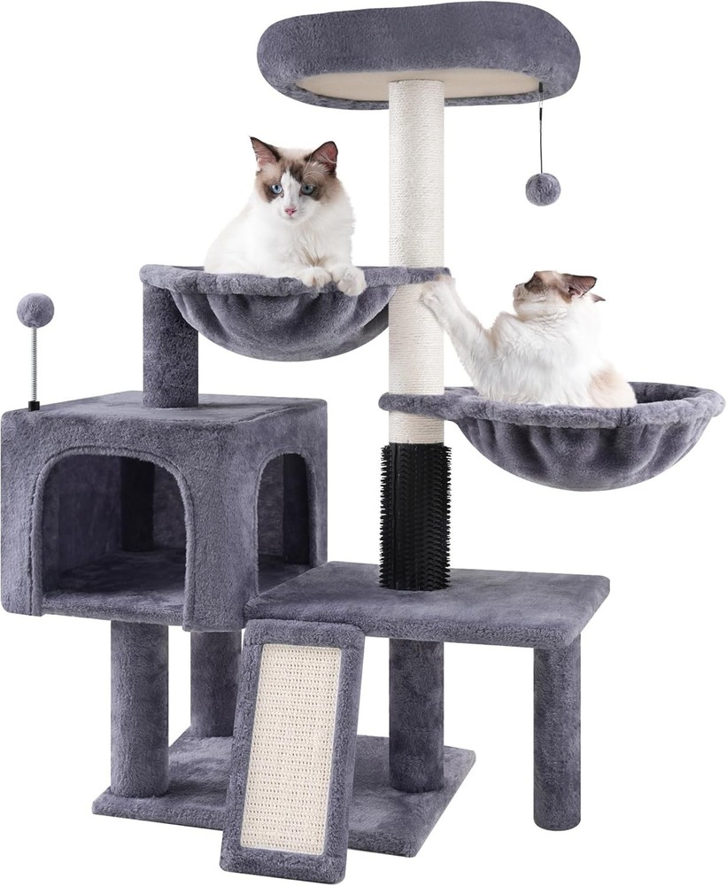 Cat Tree with Cat Condo and Two Hammocks, Cat Tower with Scratching Posts and...