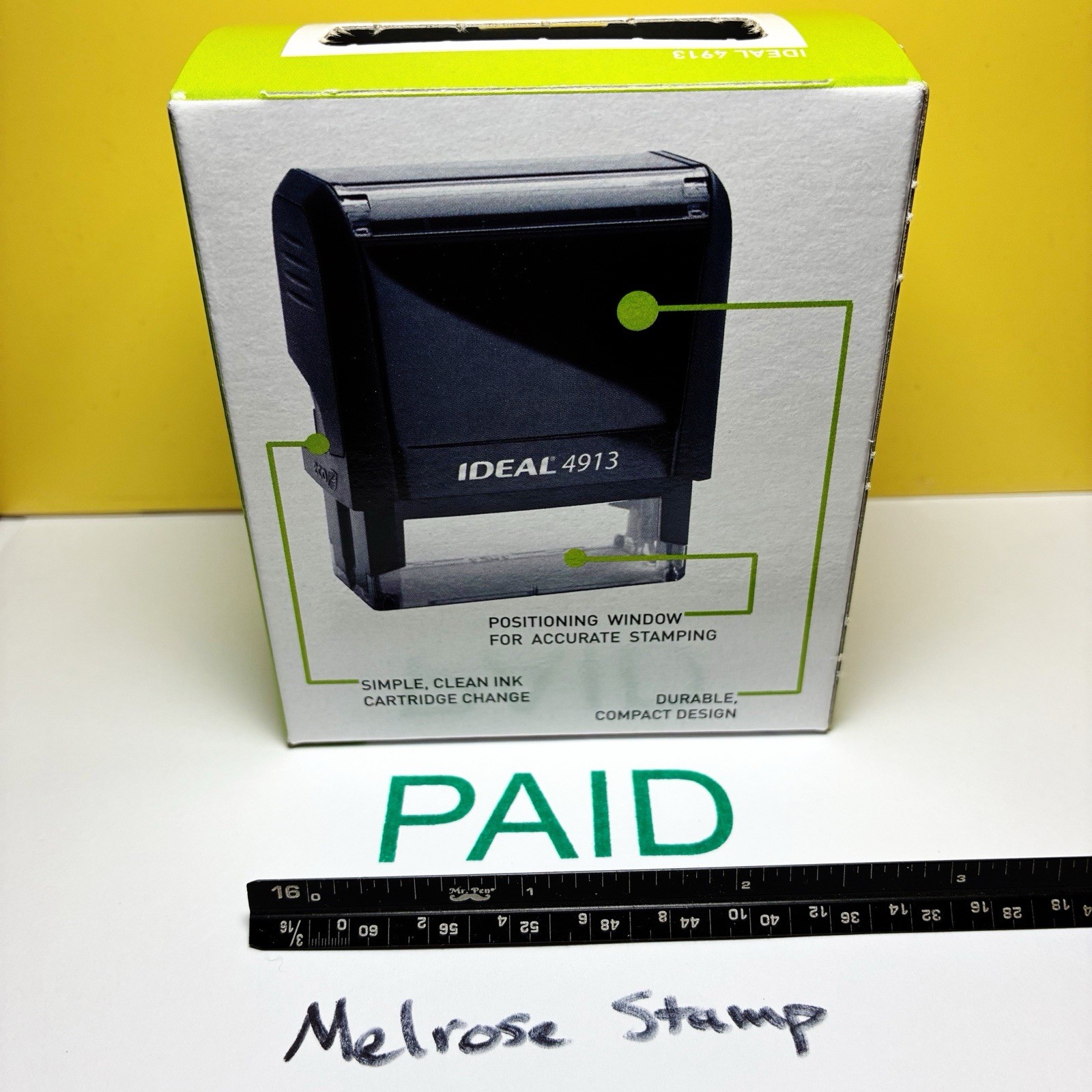 Paid Rubber Stamp Green Ink Self Inking Ideal 4913 Large