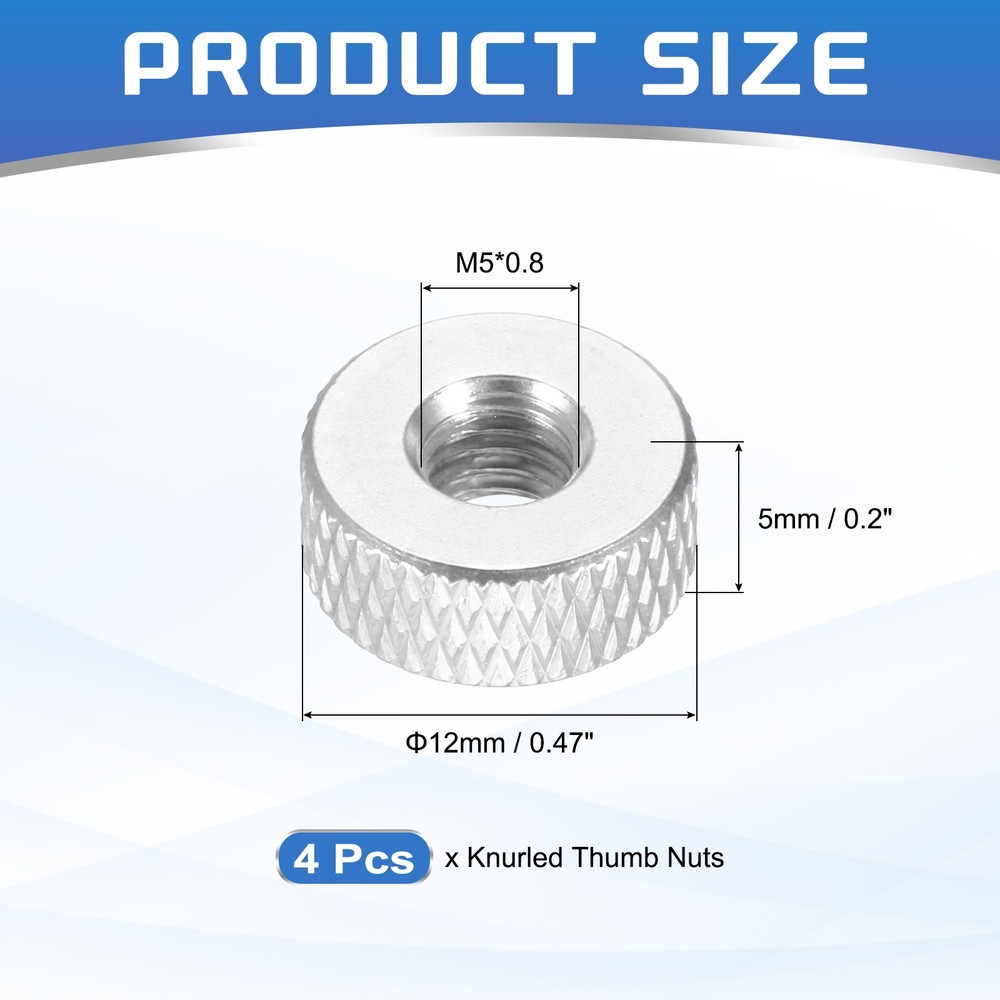 4Pcs M5x12mmx5mm Knurled Thumb Nuts, Silver Tone