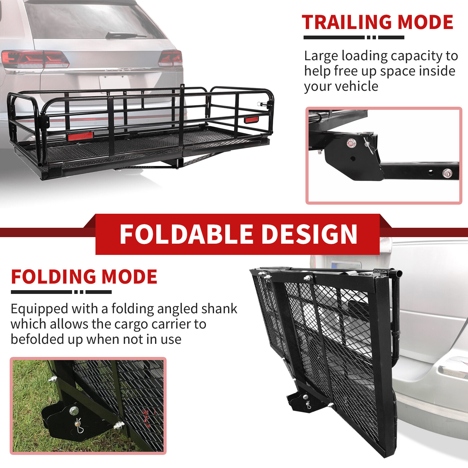 500LBS Folding Trailer Hitch Mount Cargo Basket Luggage Rack Carrier For SUV Car