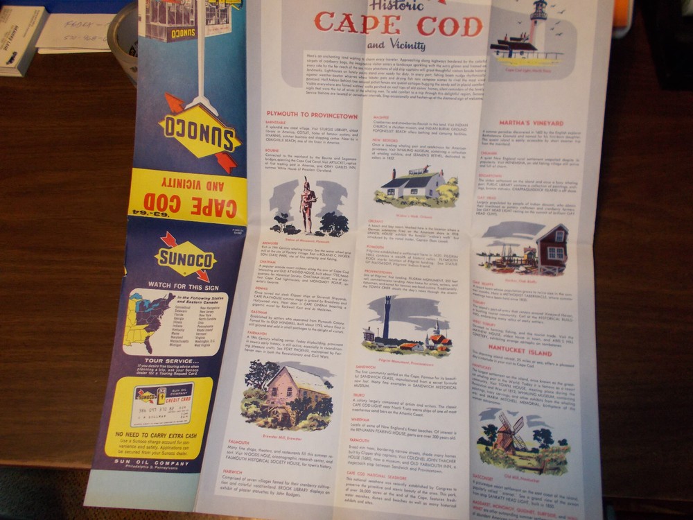 1963/64 Sunoco Cape Cod and Vicinity Vintage Road Map