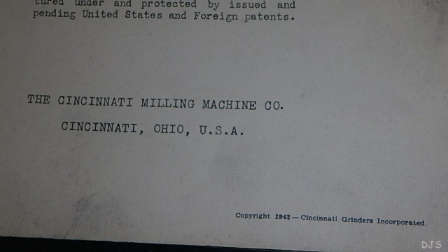CINCINNATI TRACER CONTROLLED HYDROMATIC MILLING MACHINE OPERATORS Manual