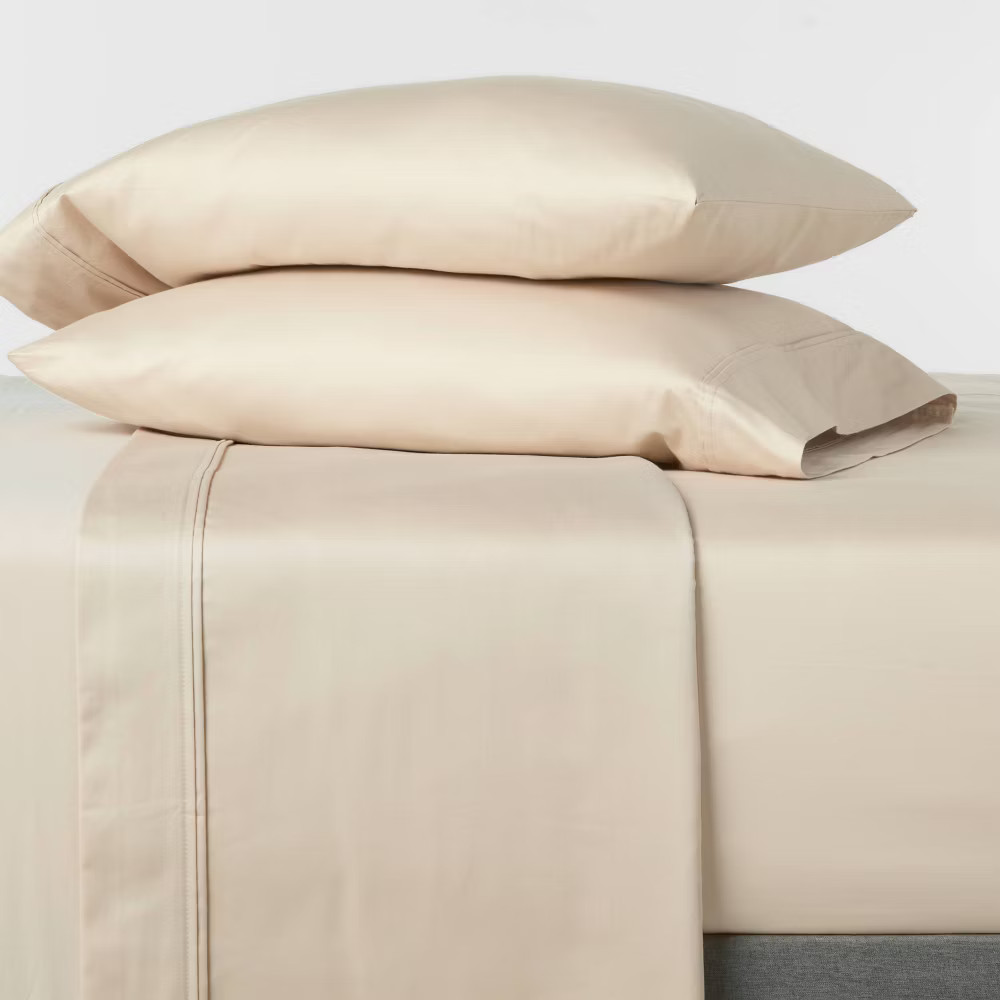 Full Solid Performance 400 Thread Count Sheet Set True Khaki - Threshold: