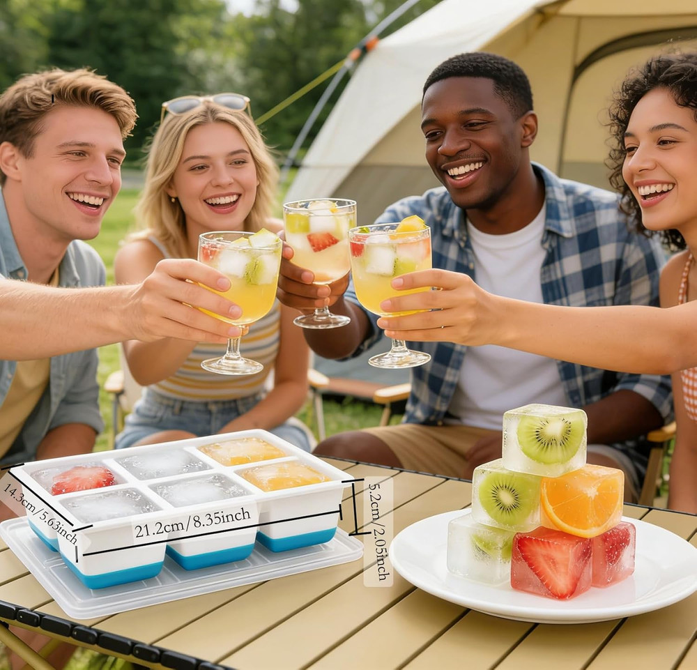 Large Ice Cube Trays 2 Pack, Easy Release 2.4" Big Ice Cubes, Stackable Ice Tray