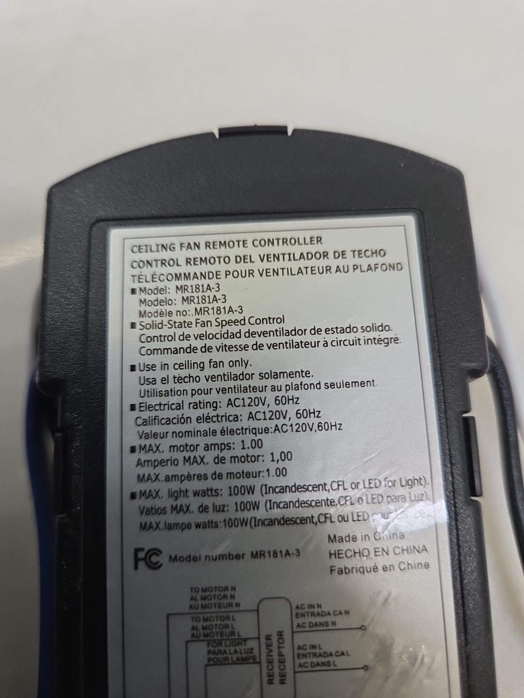 Fanimation CR500 Fan and Light Remote Control - White With Battery Genuine