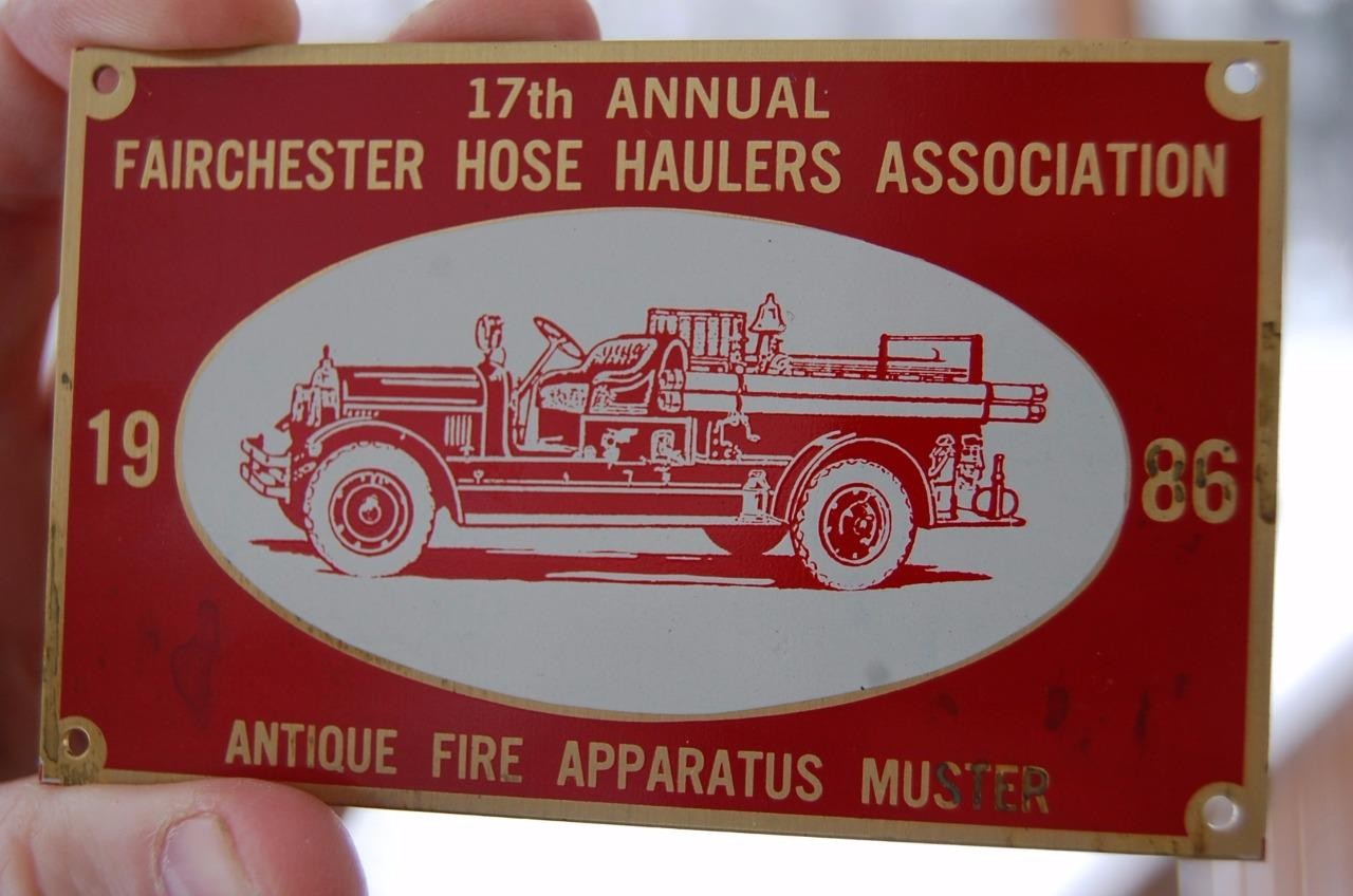1986 Fairchester Ct.Fire Dept Muster Antique Truck Hose Haulers Plaque Brass