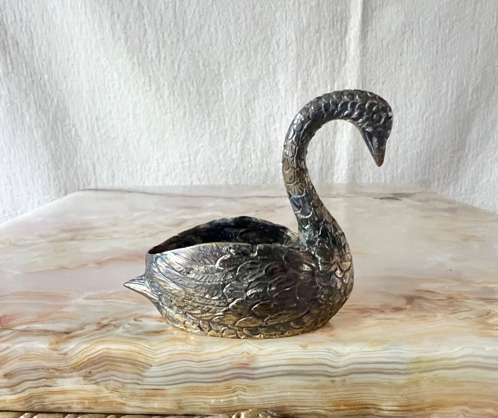 Antique/Vintage Cabbine Italy .800 Silver Swan Figural Salt Cellar Or Miniature