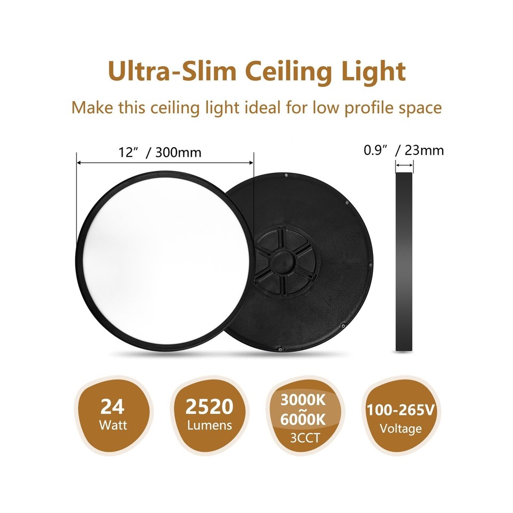 6PK 12 Inch Super Slim LED Flush Mount Ceiling Light, 24W, 2520LM, Selectable...