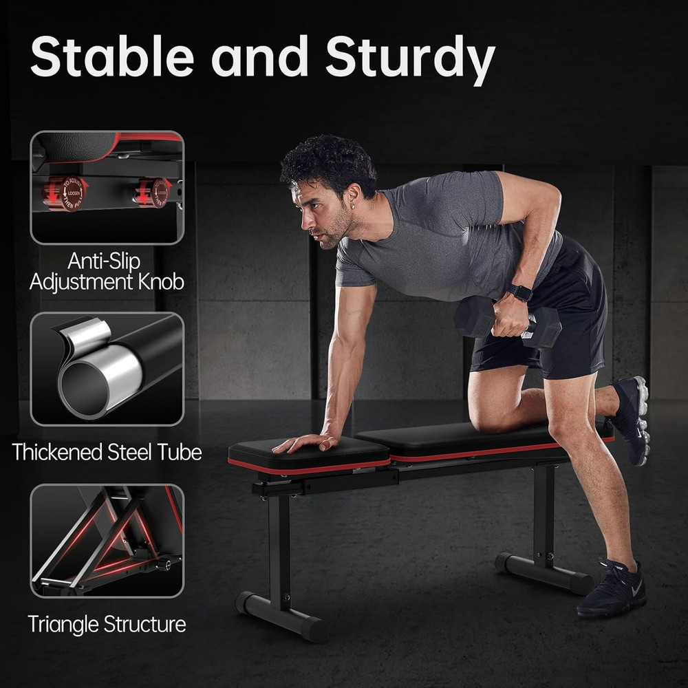 Adjustable Flat Weight Bench, Foldable Bench Press for Home Gym, Multi-Angle Inc