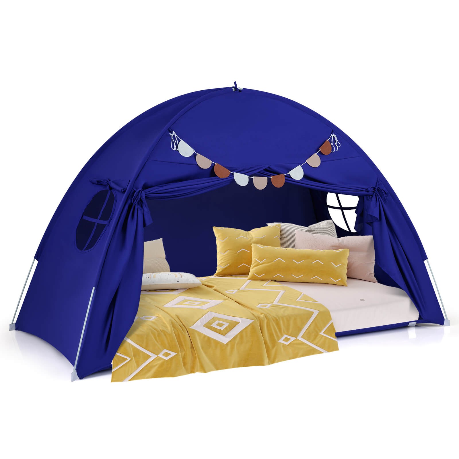 Twin Size Bed Tent w/2 Windows, Flags for Boys & Girls Aged 3+ Years Old