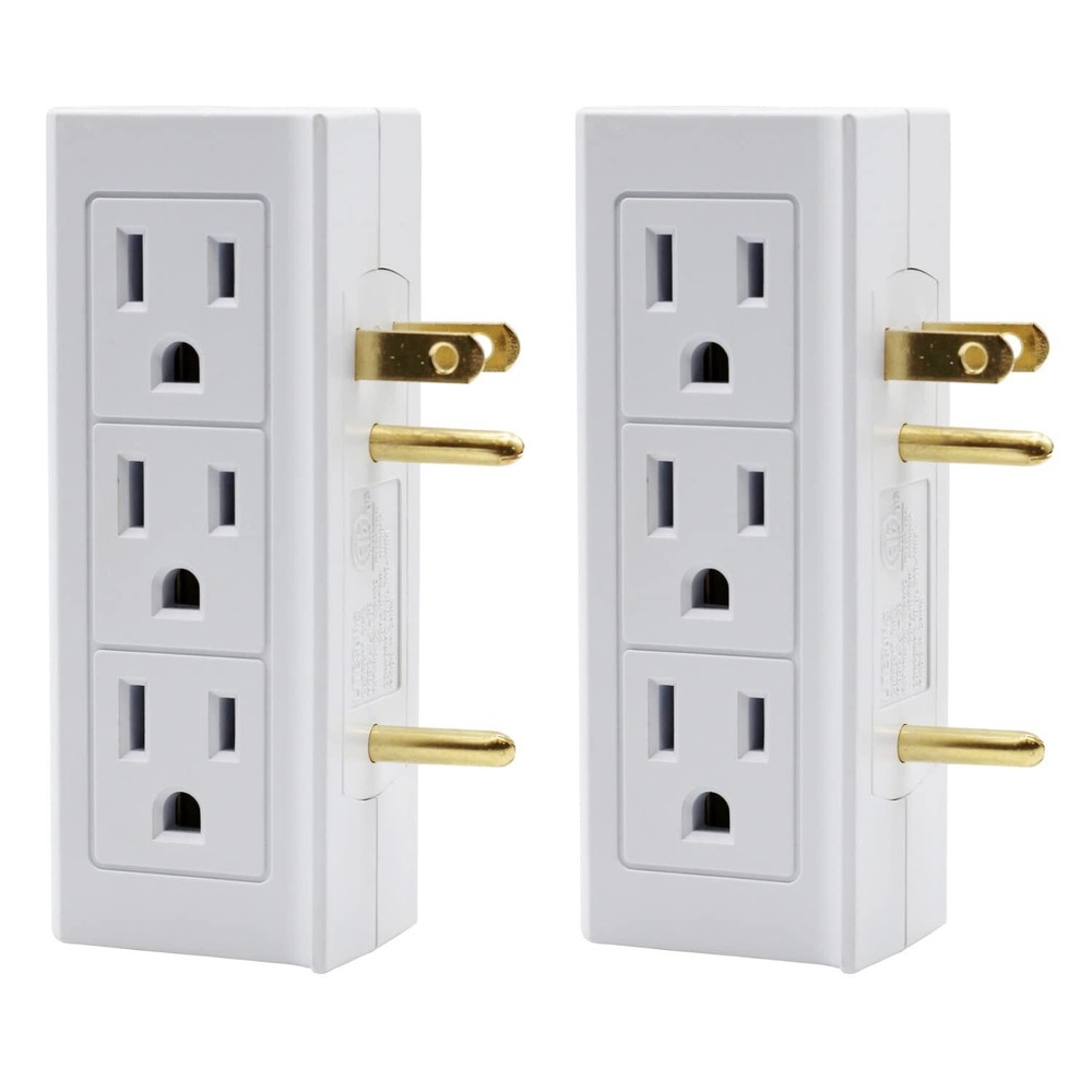 6 Outlet Vertical Extender Wall Tap - Split 2 Outlets Into 6 Grounded with Si...