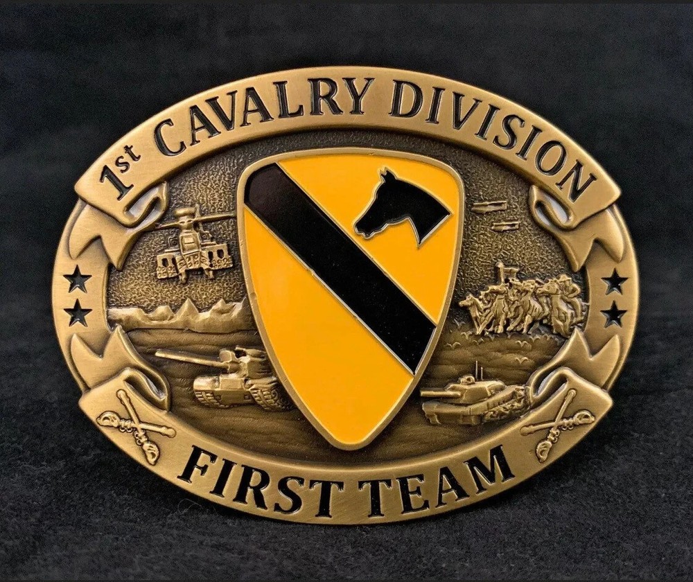🌟US Army 1st Cavalry Division, First Cav Insignia, Solid Brass Belt Buckle