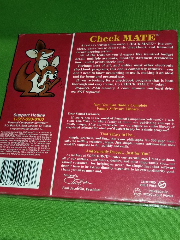Check Mate SEALED 3.5 Disk Personal Companion PC IBM Software