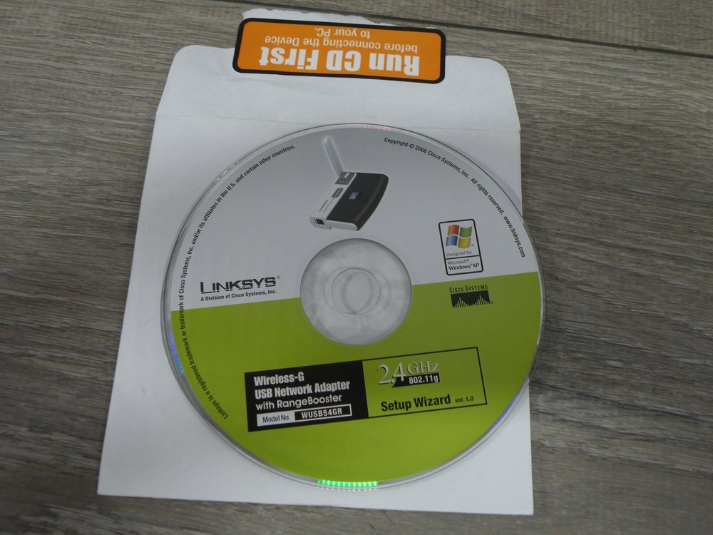 Linksys Wireless-G USB Network Adapter WUSB54GR Driver Setup CD Windows XP