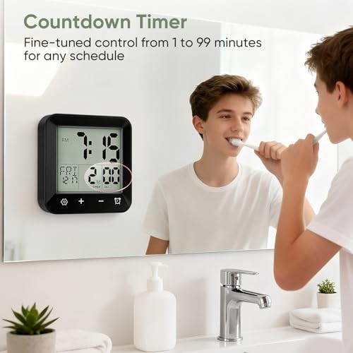 Digital Waterproof Shower Clock, Bathroom Kitchen Clock with Countdown Black