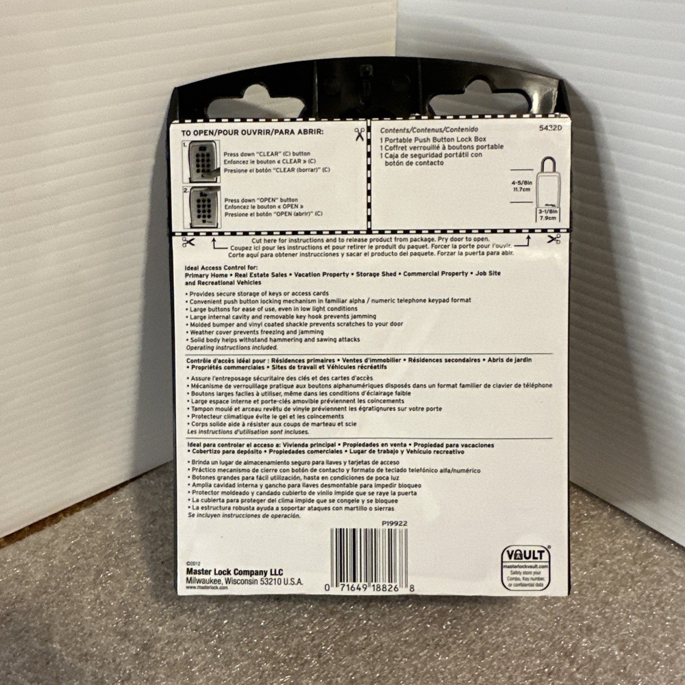 Master Lock 5422D Lock Box Combination Push Button Portable Key Safe Free ship