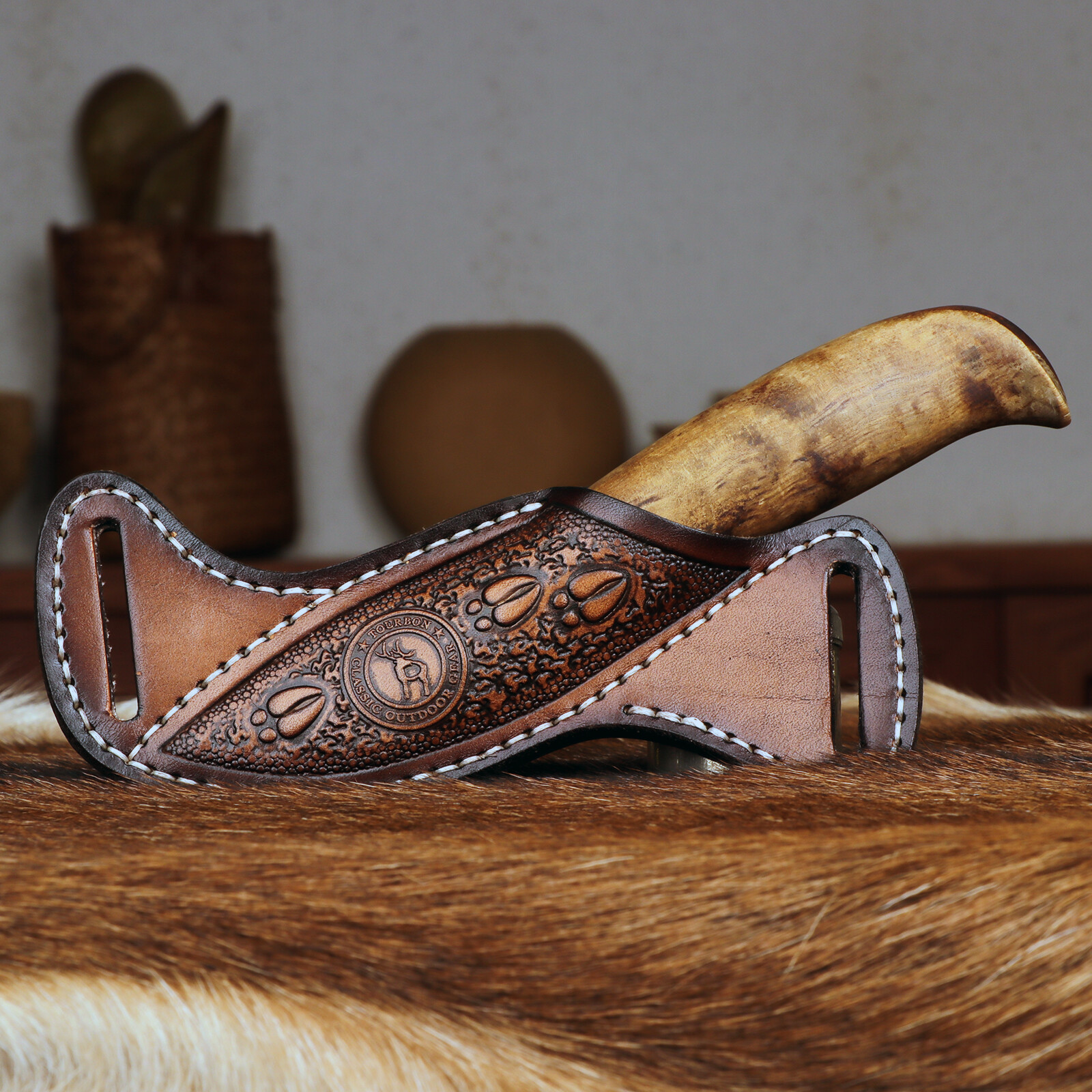 TOURBON Leather Fixed Blade Knife Sheath Slanted Pancake Belt Holster Hunting US